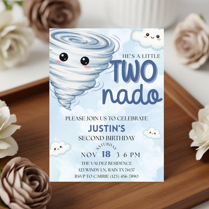 Twonado Birthday Invite He's A Little Twonado Invite Two Year Old Boy Birthday Two Nado Birthday Party 2nd Birthday Invite Boys Birthday