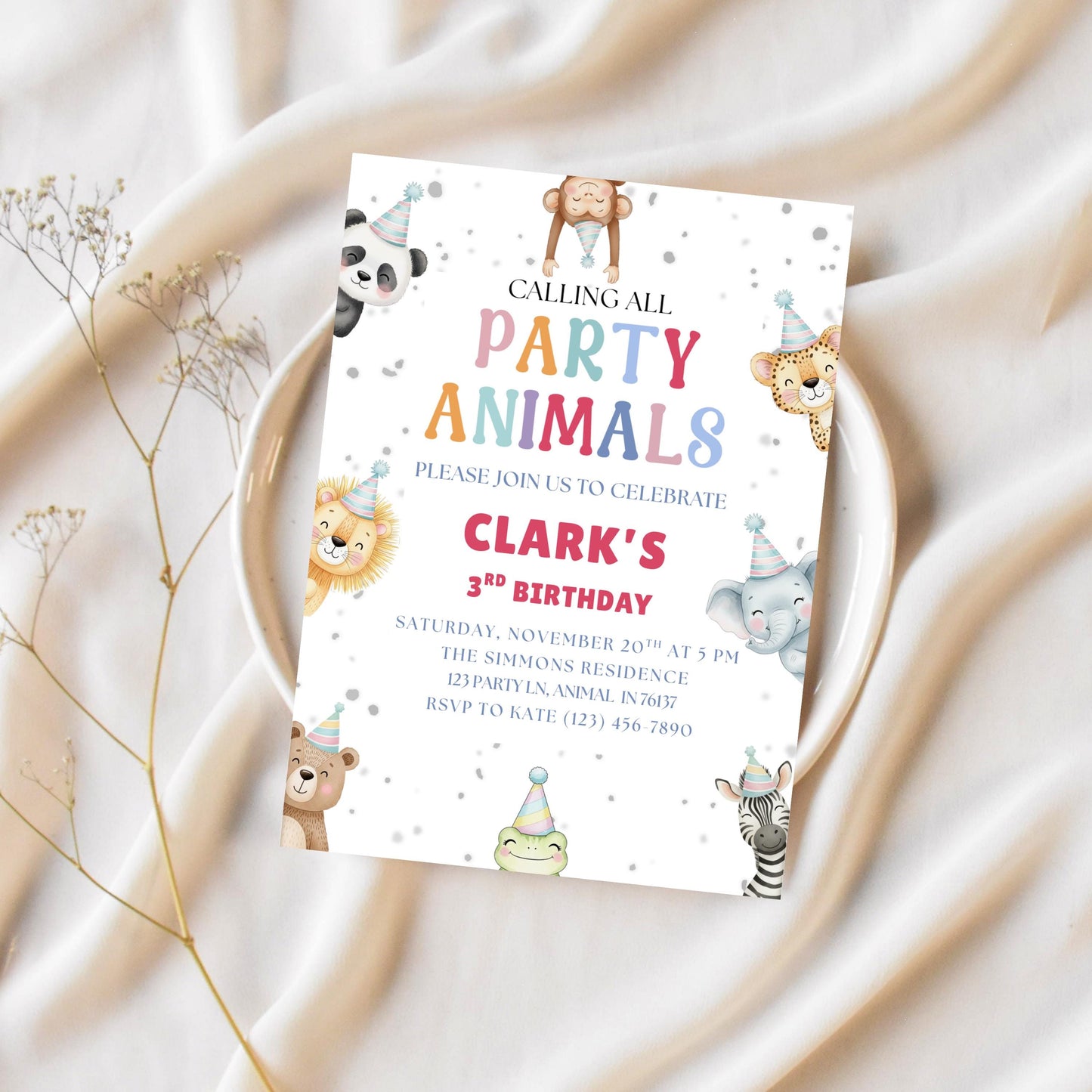 Calling All Party Animals Invitation Girls Birthday Invite Boys Birthday Invite Party Animal Kids Birthday Invite Animals Birthday Party