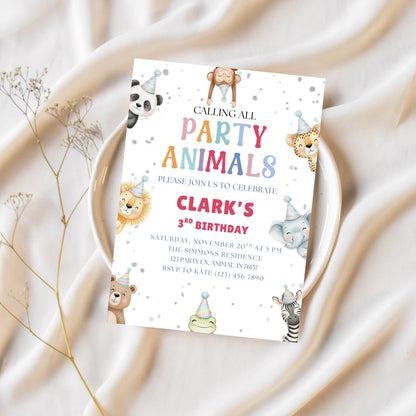 Calling All Party Animals Invitation Girls Birthday Invite Boys Birthday Invite Party Animal Kids Birthday Invite Animals Birthday Party