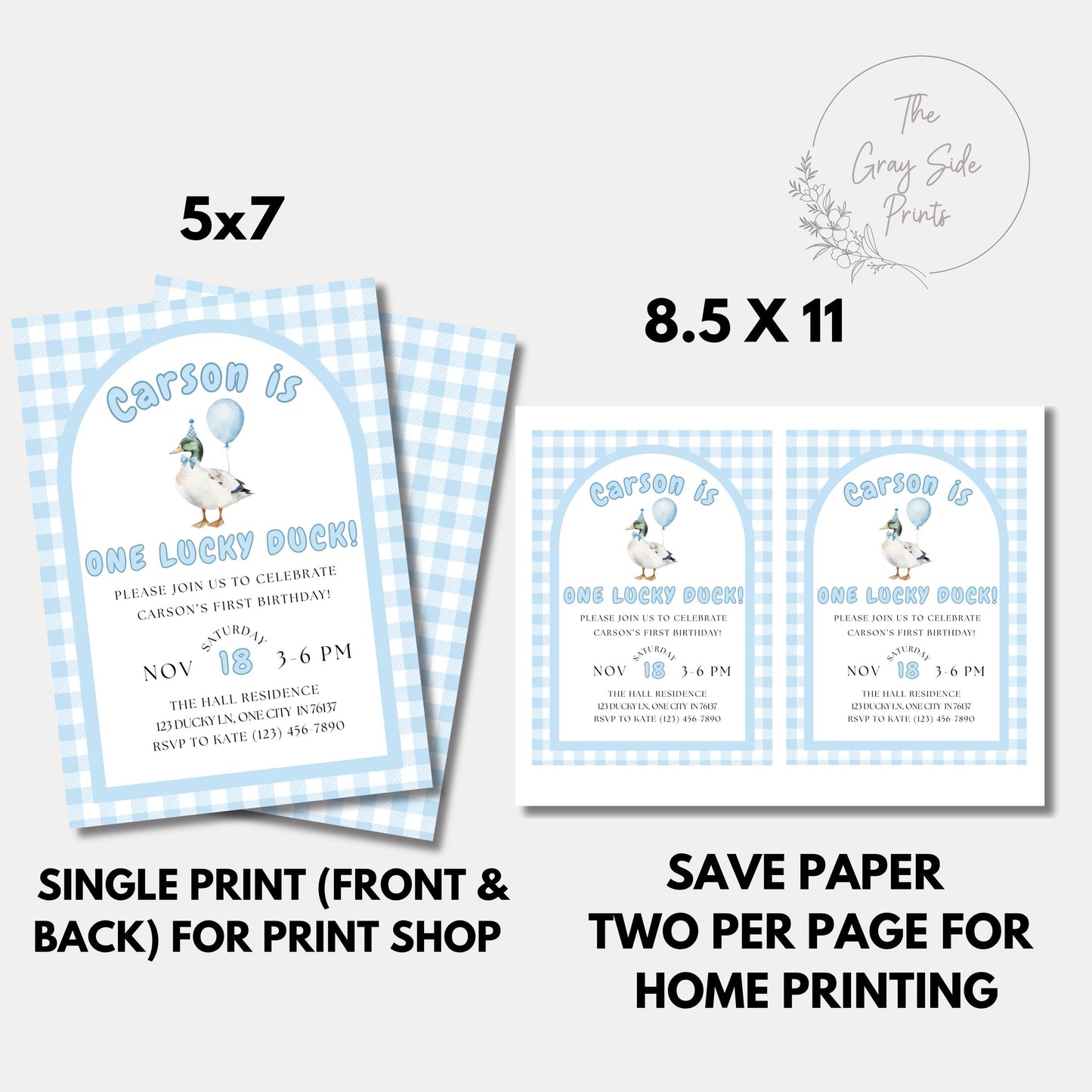 One Lucky Duck Birthday Invitation Boys First Birthday Invite Boys 1st Birthday Invite Mallard Duck Invite Gingham 1st Birthday Party Invite