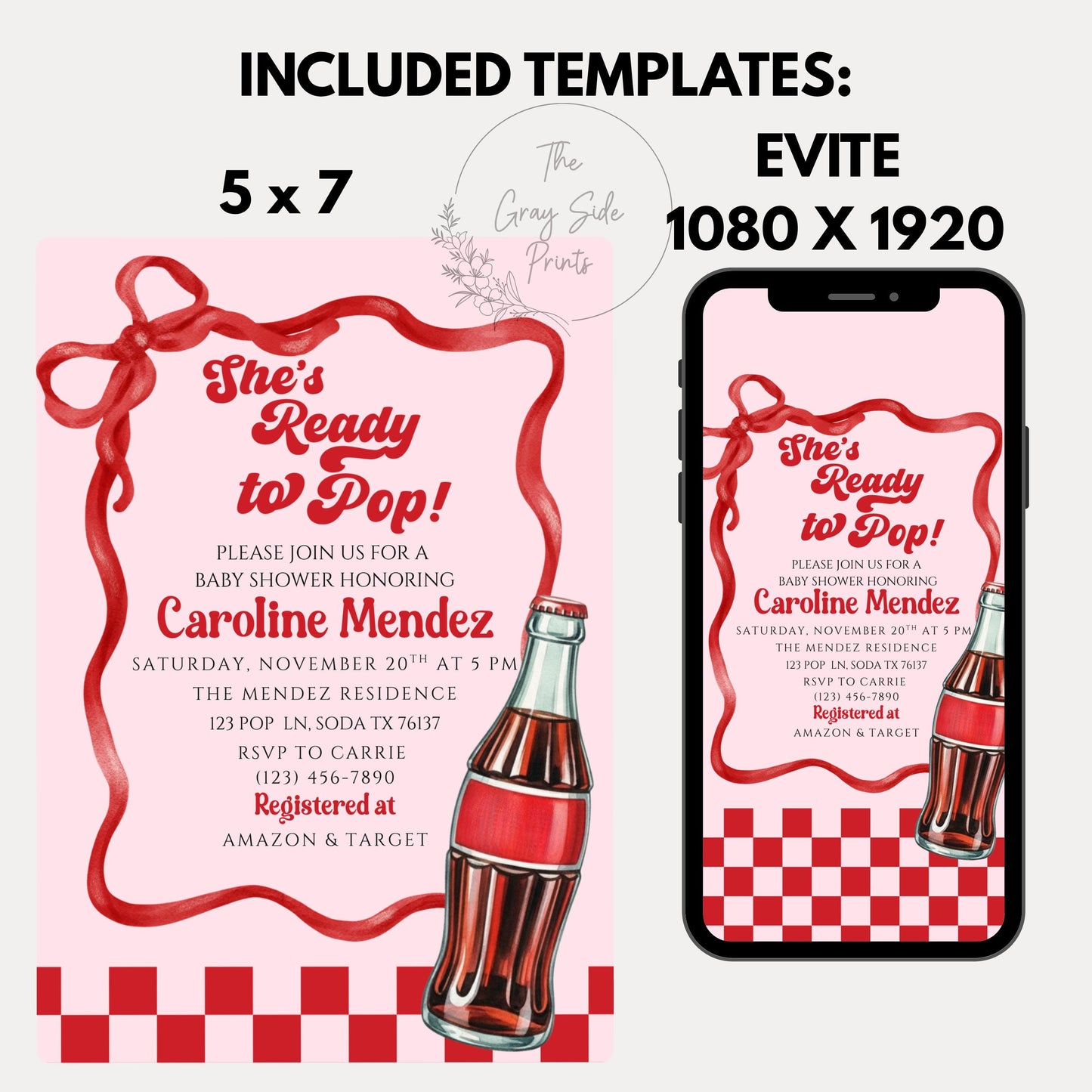 Ready to Pop Baby Shower Bundle Invitation Soda Pop Baby Shower Invite She's Ready to Pop Baby Shower Invite Retro Baby Shower Invite