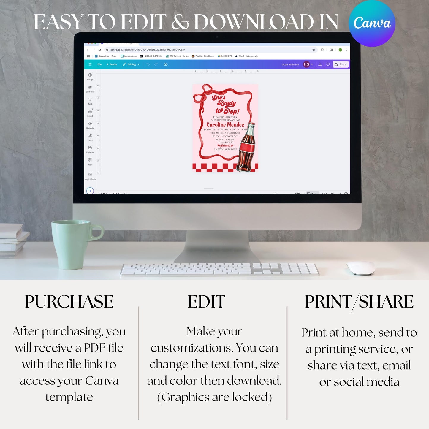 Ready to Pop Baby Shower Bundle Invitation Soda Pop Baby Shower Invite She's Ready to Pop Baby Shower Invite Retro Baby Shower Invite