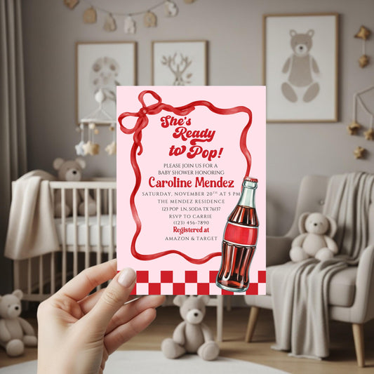Ready to Pop Baby Shower Bundle Invitation Soda Pop Baby Shower Invite She's Ready to Pop Baby Shower Invite Retro Baby Shower Invite