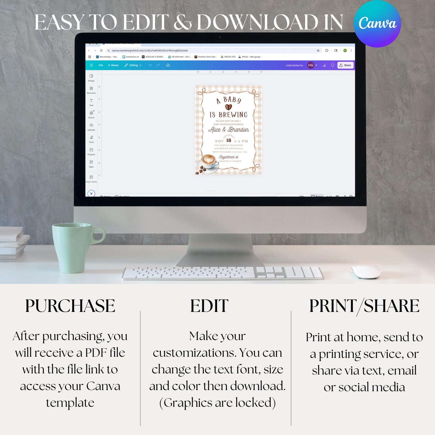 A Baby is Brewing Baby Shower Invitation Coffee Baby Shower Invite Espresso Latte Theme Invite Gender Neutral Baby Shower Printable Invite
