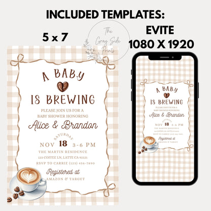 A Baby is Brewing Baby Shower Invitation Coffee Baby Shower Invite Espresso Latte Theme Invite Gender Neutral Baby Shower Printable Invite