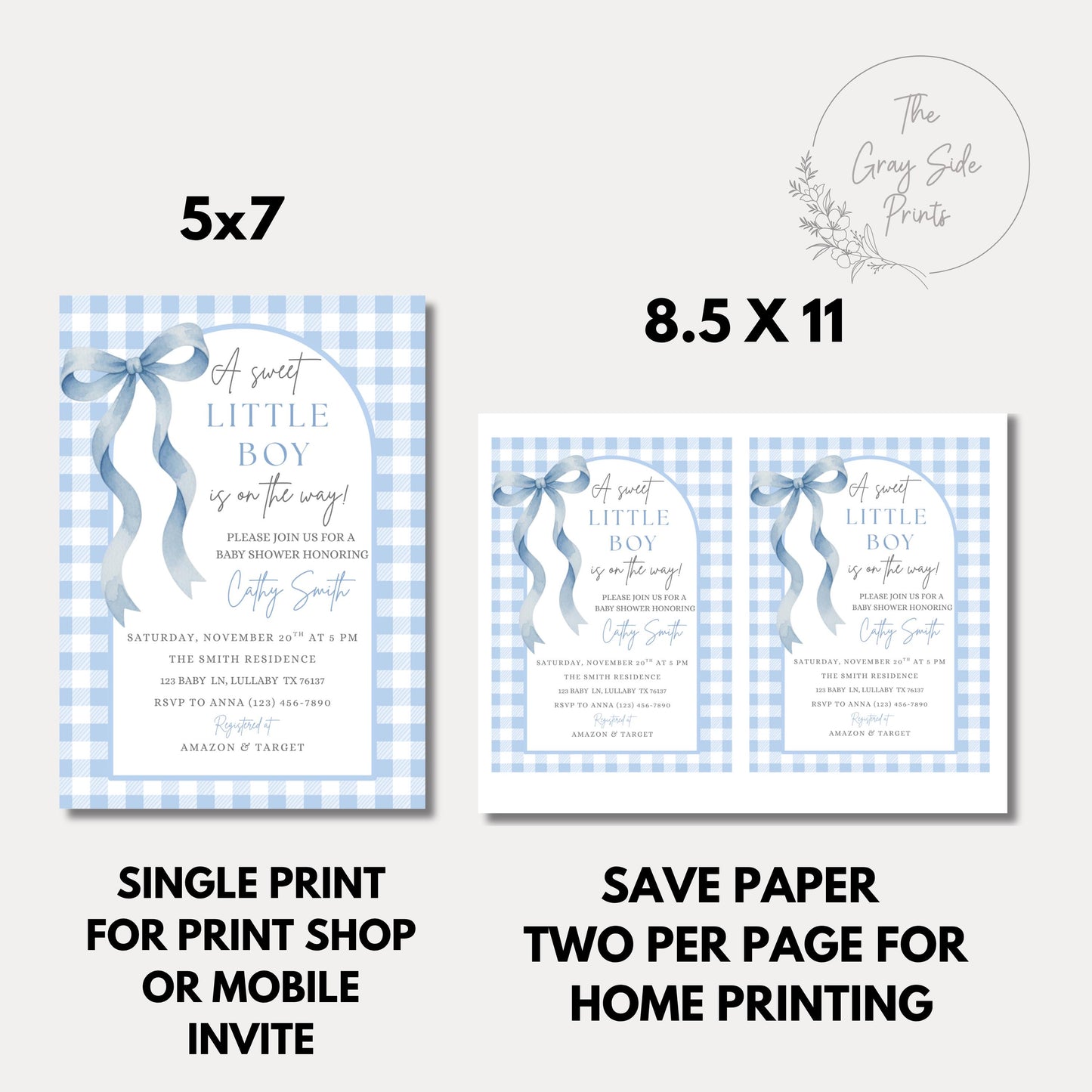 Sweet Little Boy Baby Shower Invitation Boy Baby Shower Invite Blue Gingham Baby Shower Invitation Baby On The Way Baby Shower Invite