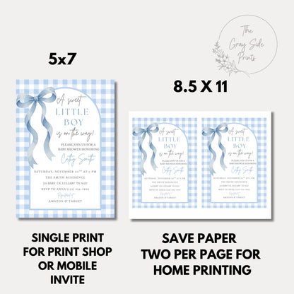 Sweet Little Boy Baby Shower Invitation Boy Baby Shower Invite Blue Gingham Baby Shower Invitation Baby On The Way Baby Shower Invite
