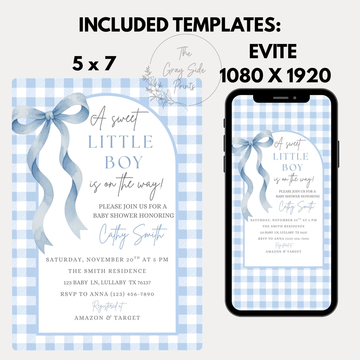 Sweet Little Boy Baby Shower Invitation Boy Baby Shower Invite Blue Gingham Baby Shower Invitation Baby On The Way Baby Shower Invite